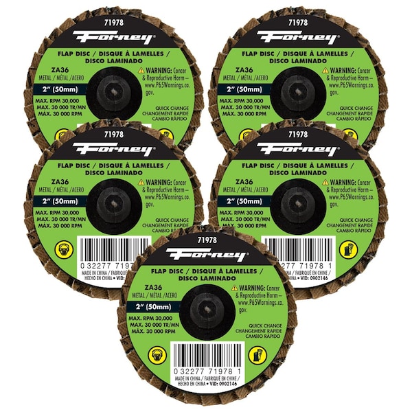 Forney Quick Change Flap Disc, 36 Grit, 2 in 5-Pack of Forney 71978 71613 - main